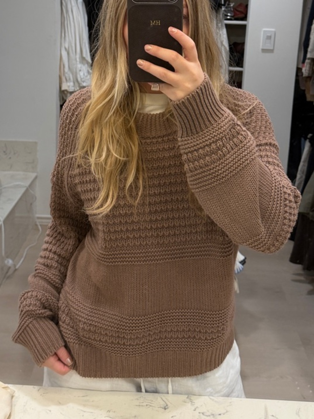 Cozy Knit Crewneck Sweater - Brown